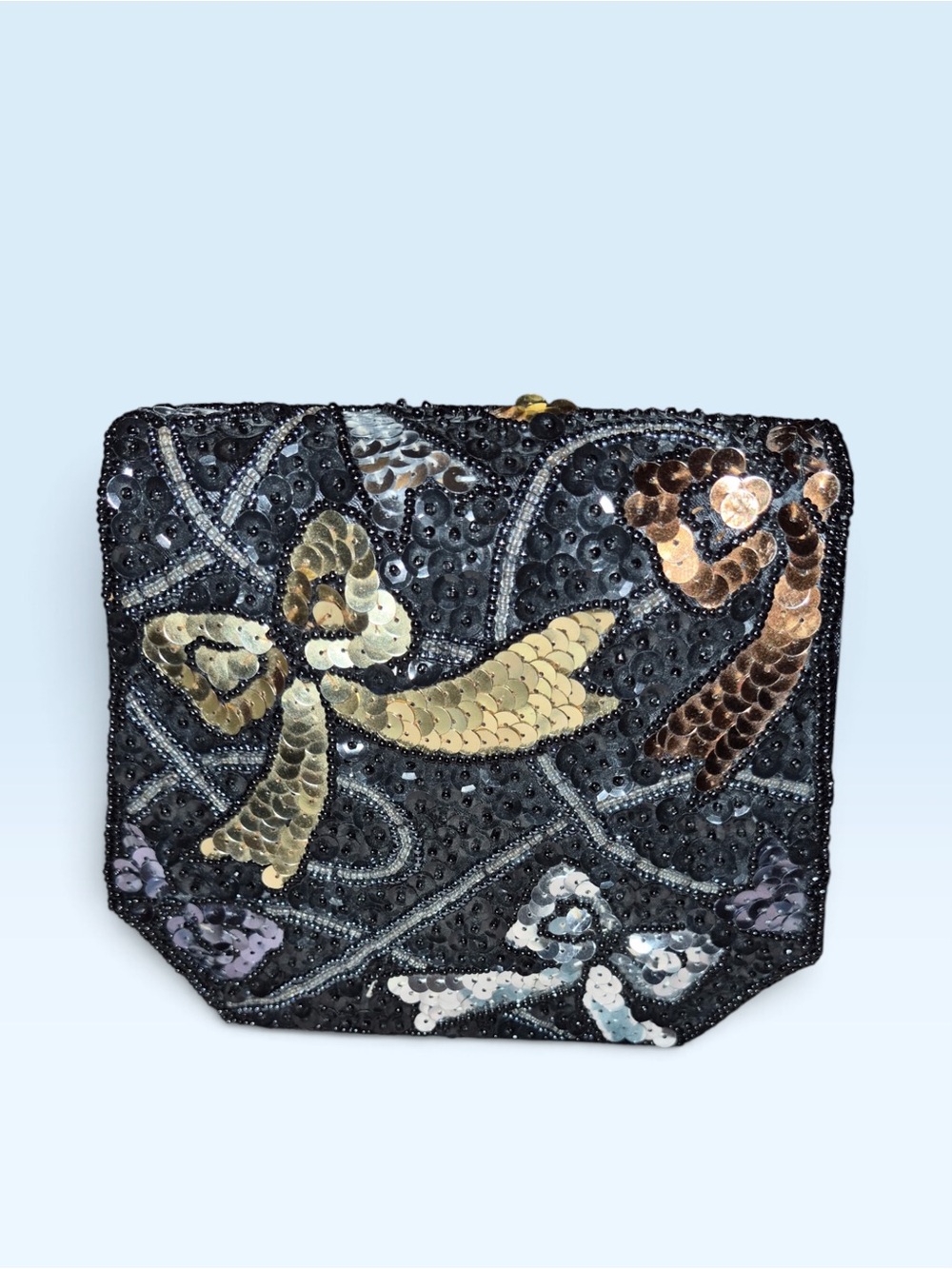 Sequin Embellished Black Evening small bag/clutch- Gold & Bronze Accents